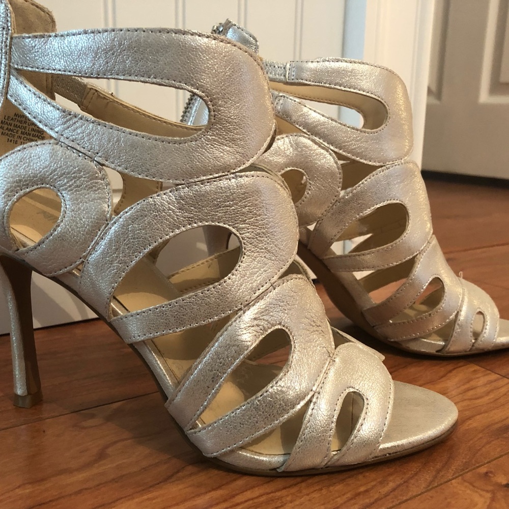 Nine West Metallic Open Toe Heels